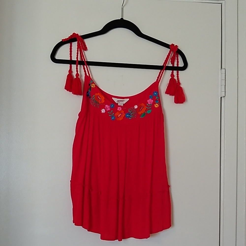 Red Floral Strap Shirt